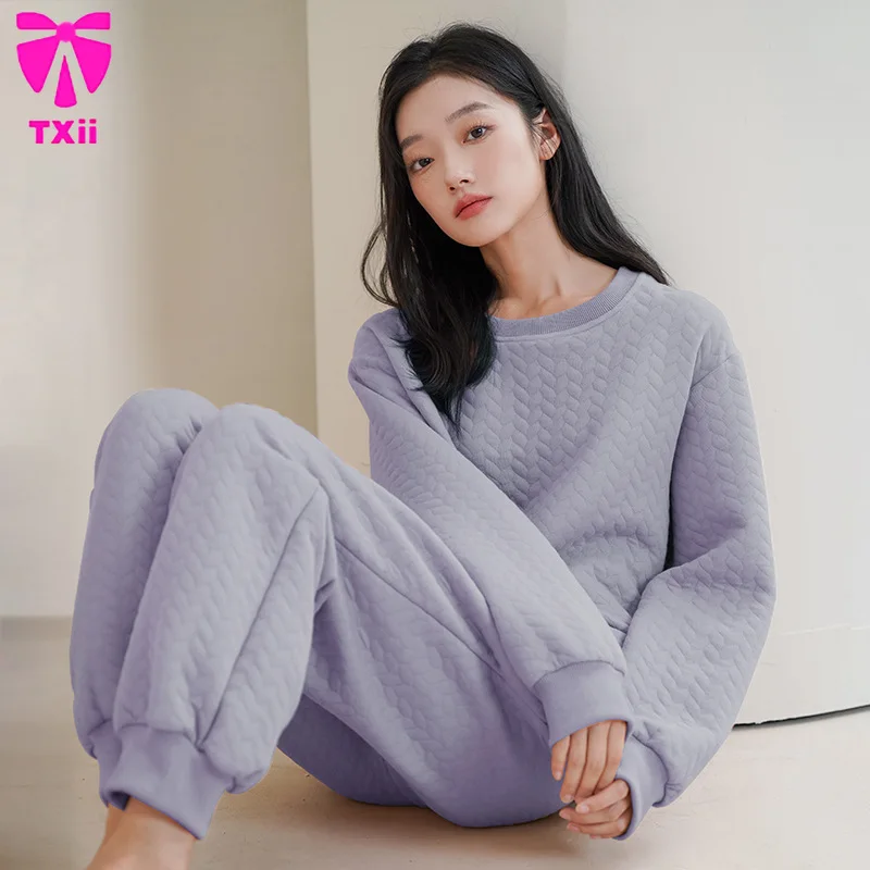 

2024 Autumn/Winter New Women's Thick Long Sleeve Sleepwear Winter Women's Pure Cotton Clip on Home Clothes Women's Set