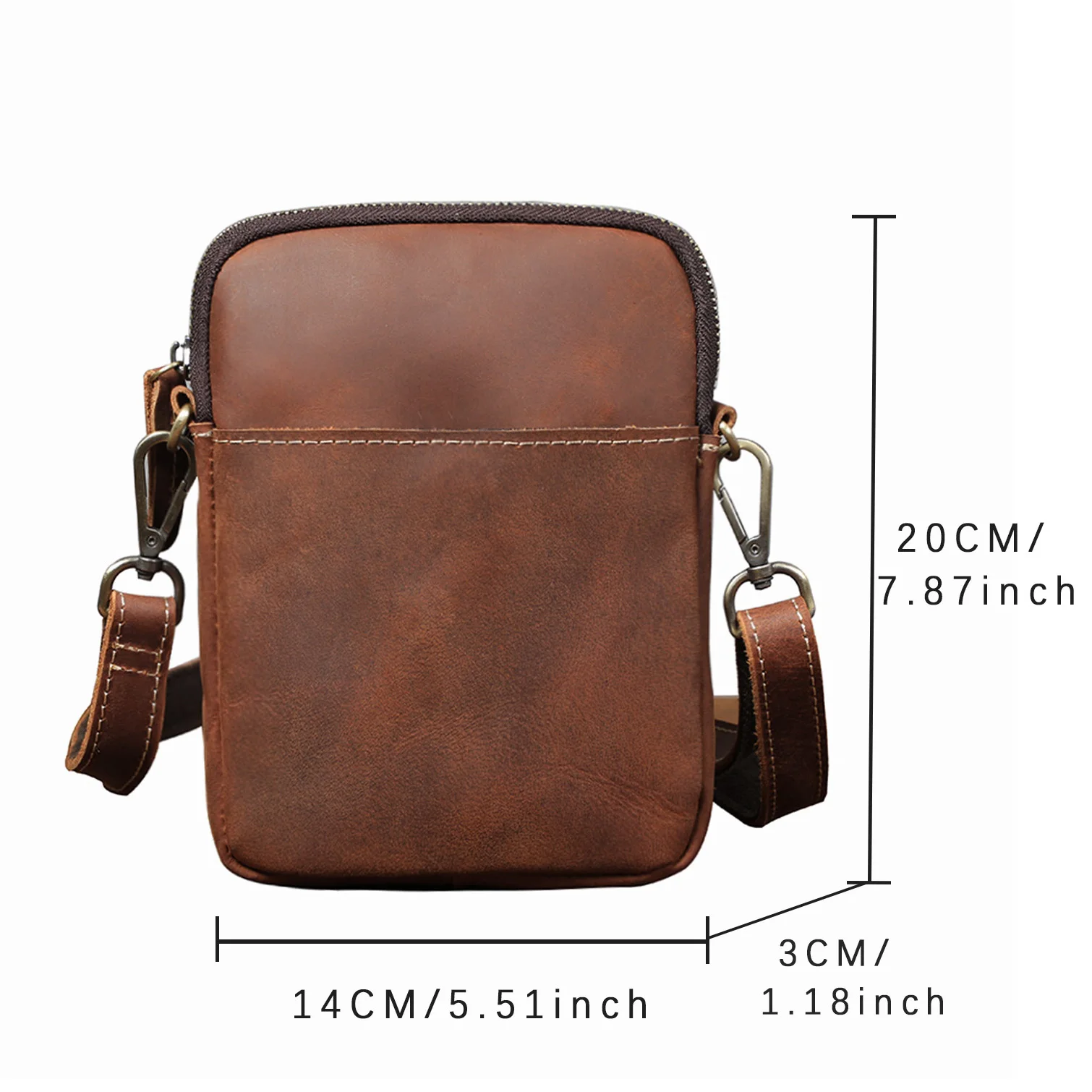 S.WORKER Vintage Echtleder-Umhängetaschen Crazy Horse Handgefertigte Mini-Tasche für Telefon, Karten und Schlüssel – Detail 3