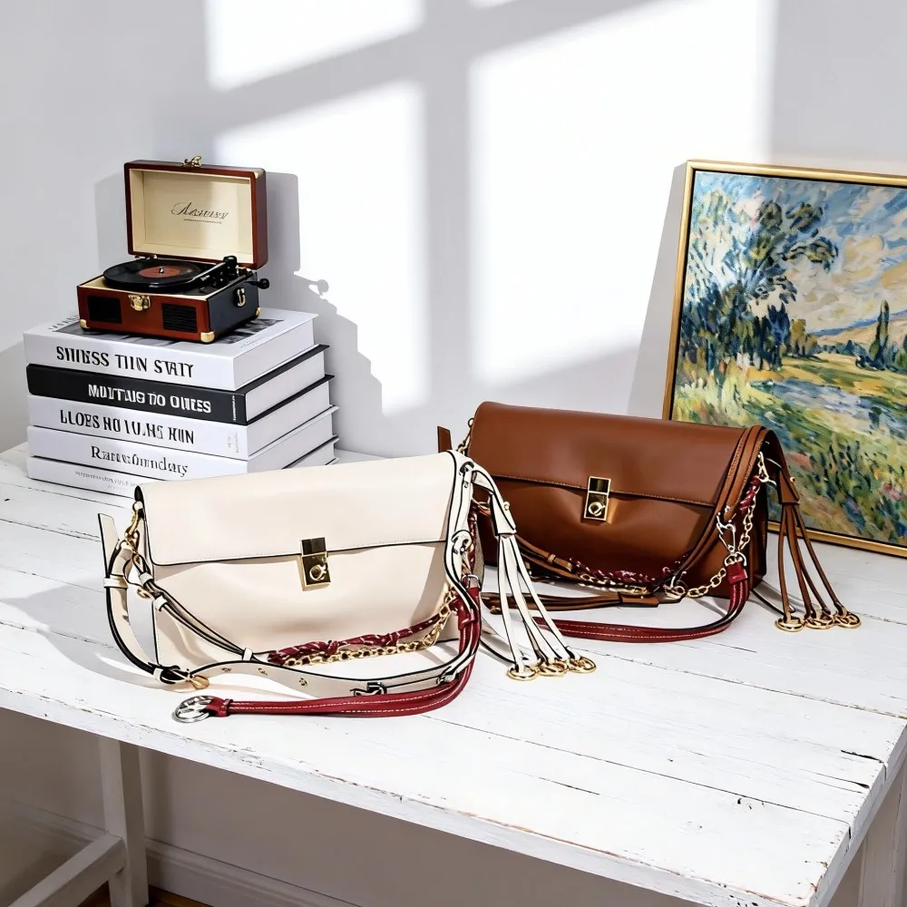 

Retro French Tassel Square Bag New Style High-End Lock Buckle Single Shoulder Crossbody Messenger Underarm Bags European Fashion