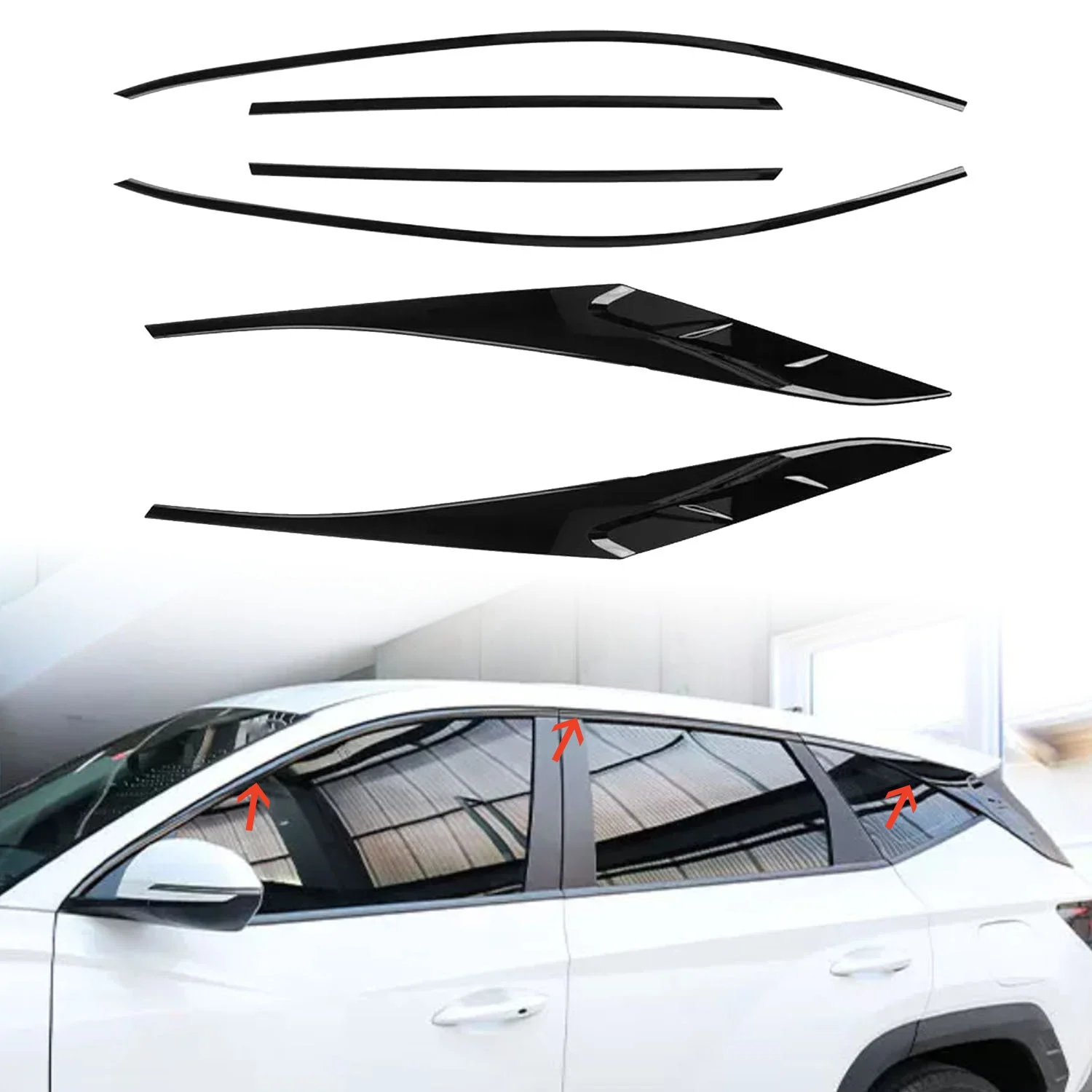 

For Hyundai Tucson 2022-2026 Glossy Black Exterior Upper Window Sill Molding Stripe Decor Cover Trim ABS Car Accessories 6pcs