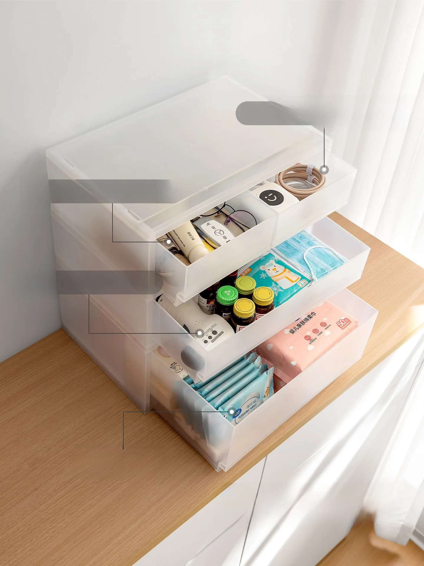 LanCorner Hallway Desktop Organizer Drawer Style Storage Box Multi Layer Large Capacity Clutter Sorting Rectangular Plastic Bin