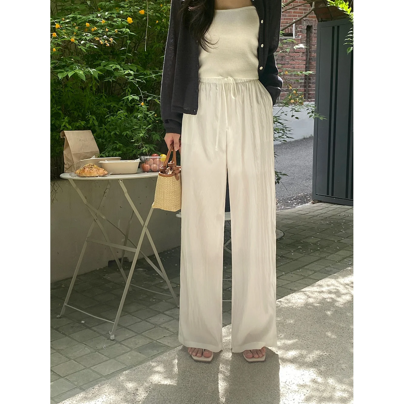 Plones Anchos de  Frescos, Cintura Elástica con Cordón, Versátiles para el Trabajo, Plones Largos Adeazantes,...