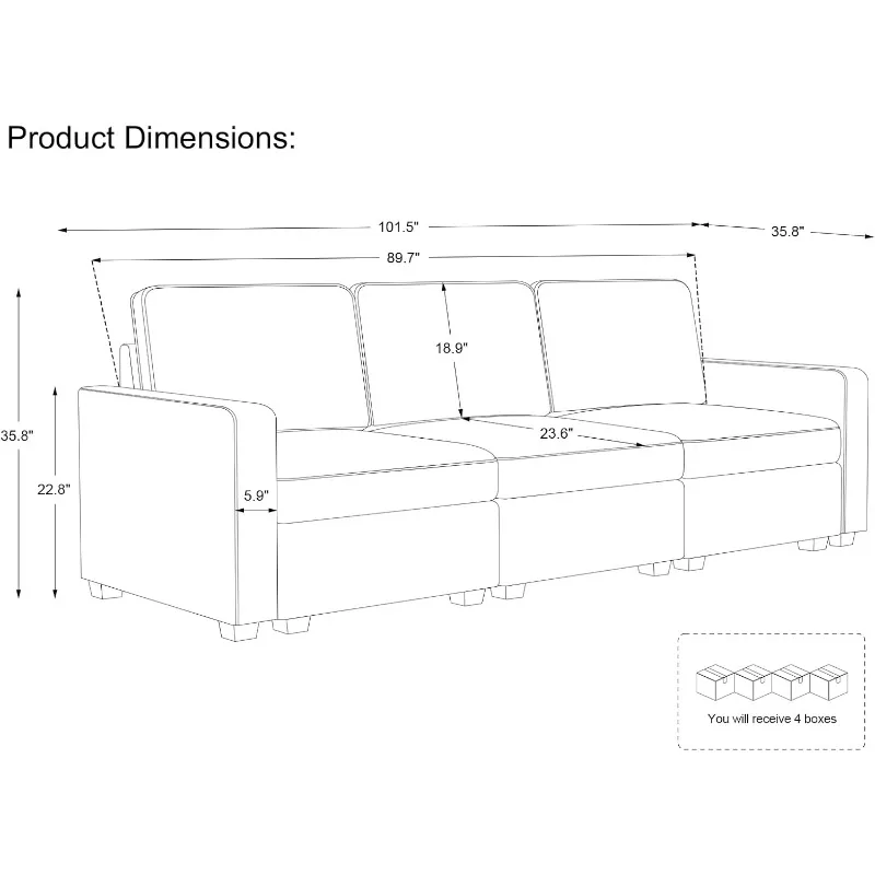 Sectional Sofa with Storage Convertible Sectional Sofa Chenille Cloud Modular Couch for Livng Room 3 Seats Beige