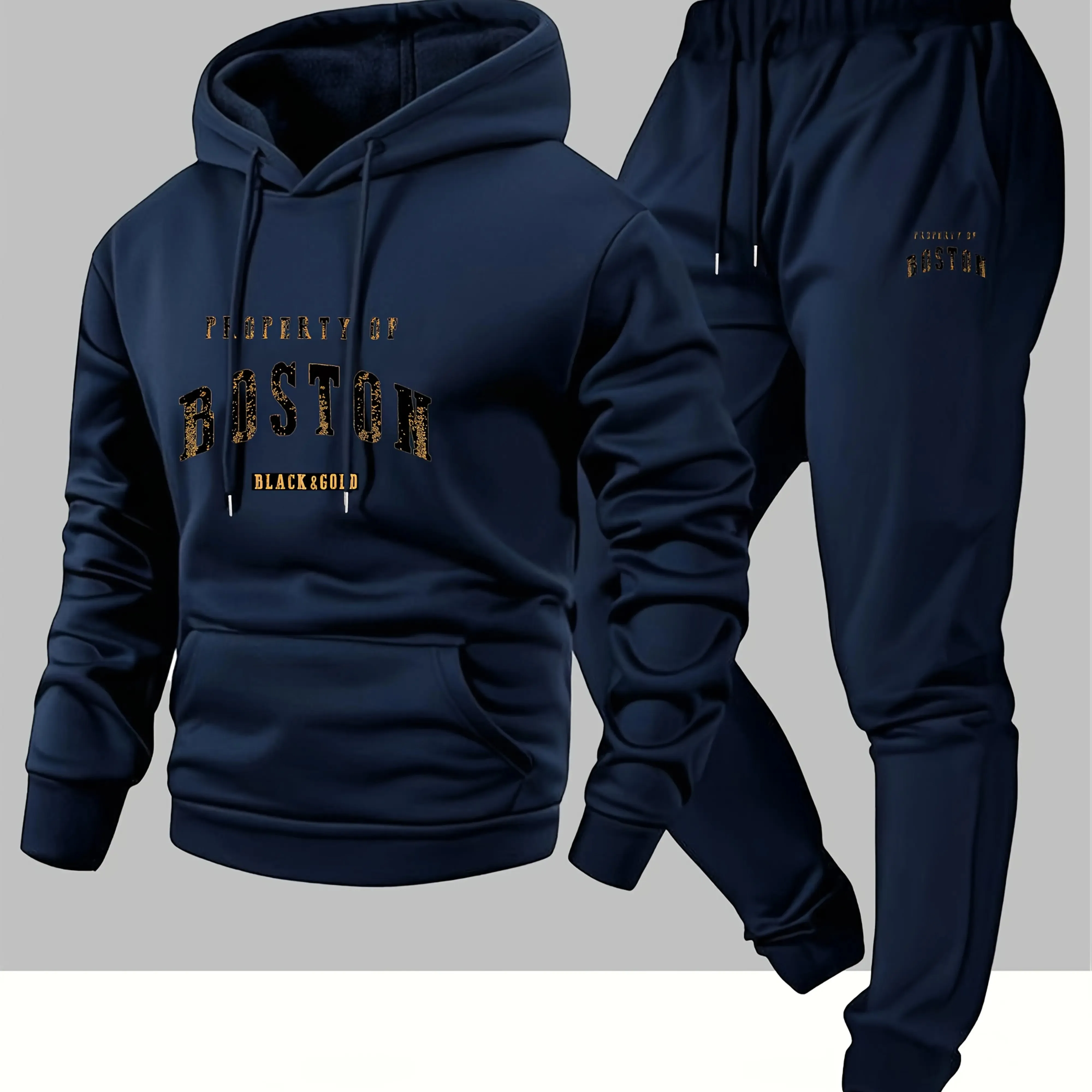 

Men's print hooded sweatshirt and sweatpants soft and comfortable thin velvet warm sweatpants set autumn and winter