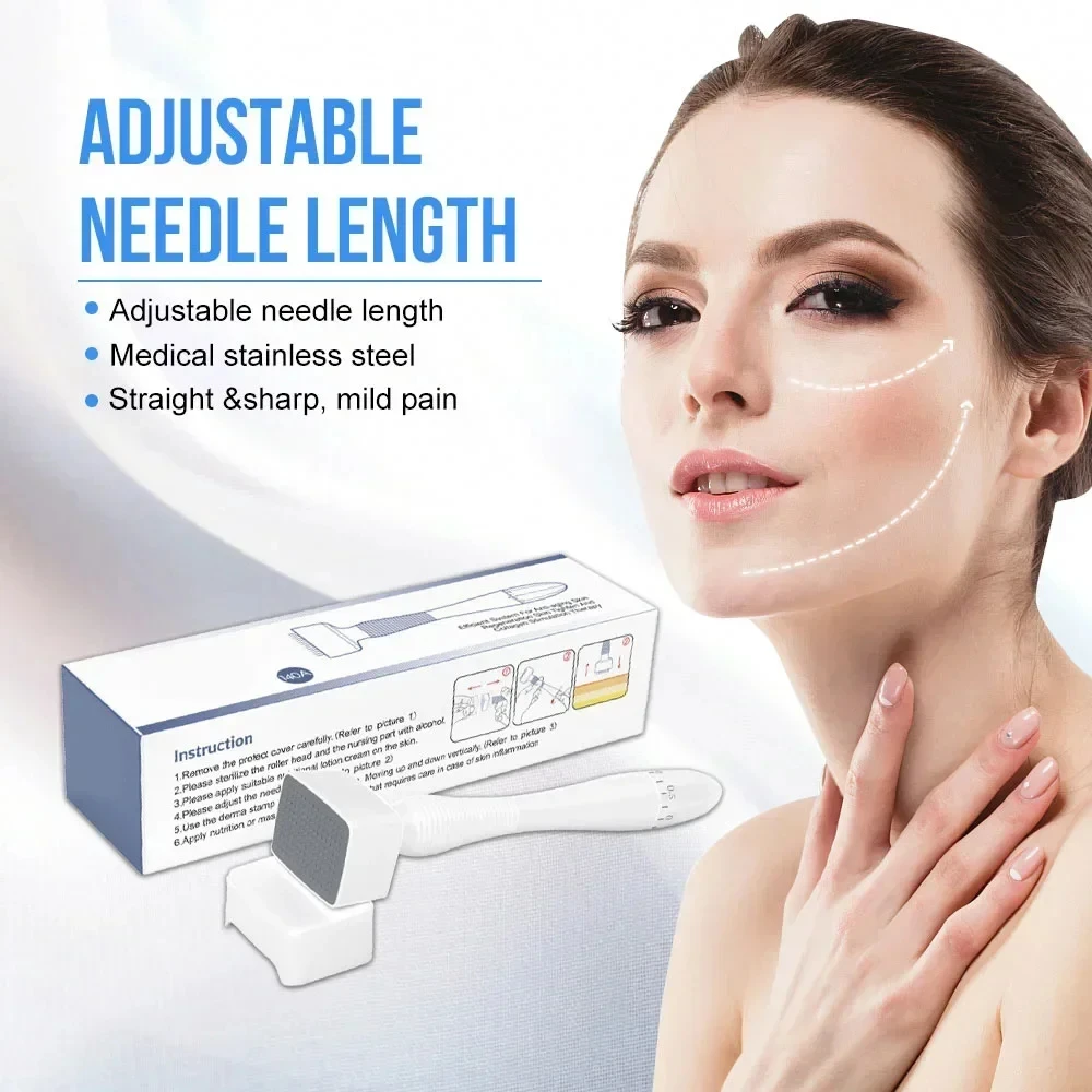 Rouleau de micro-aiguilles Derma Stamp 140A, 140 aiguilles, masseur facial, longueur d'aiguille en titane réglable 0,25 mm, pour soins de la peau, barbe et cheveux