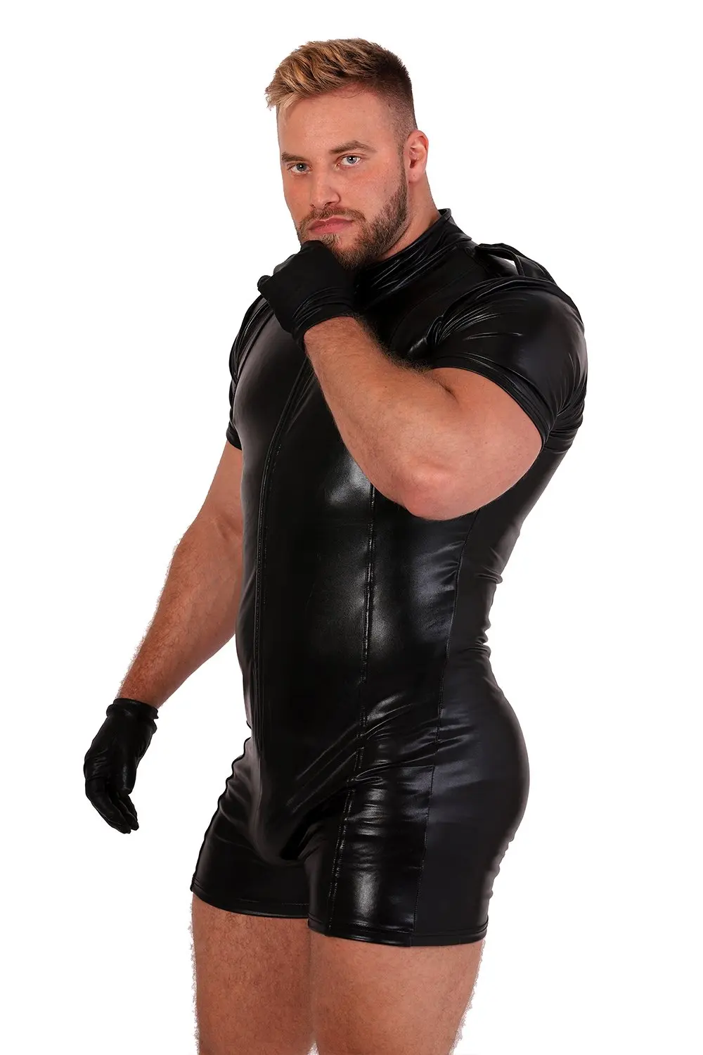 Camisas de cuero eróticas para hombres, Wetlook fetiche, uniforme de policía de piel sintética, disfraces Sexy, traje Zentai de Orgullo Gay, body