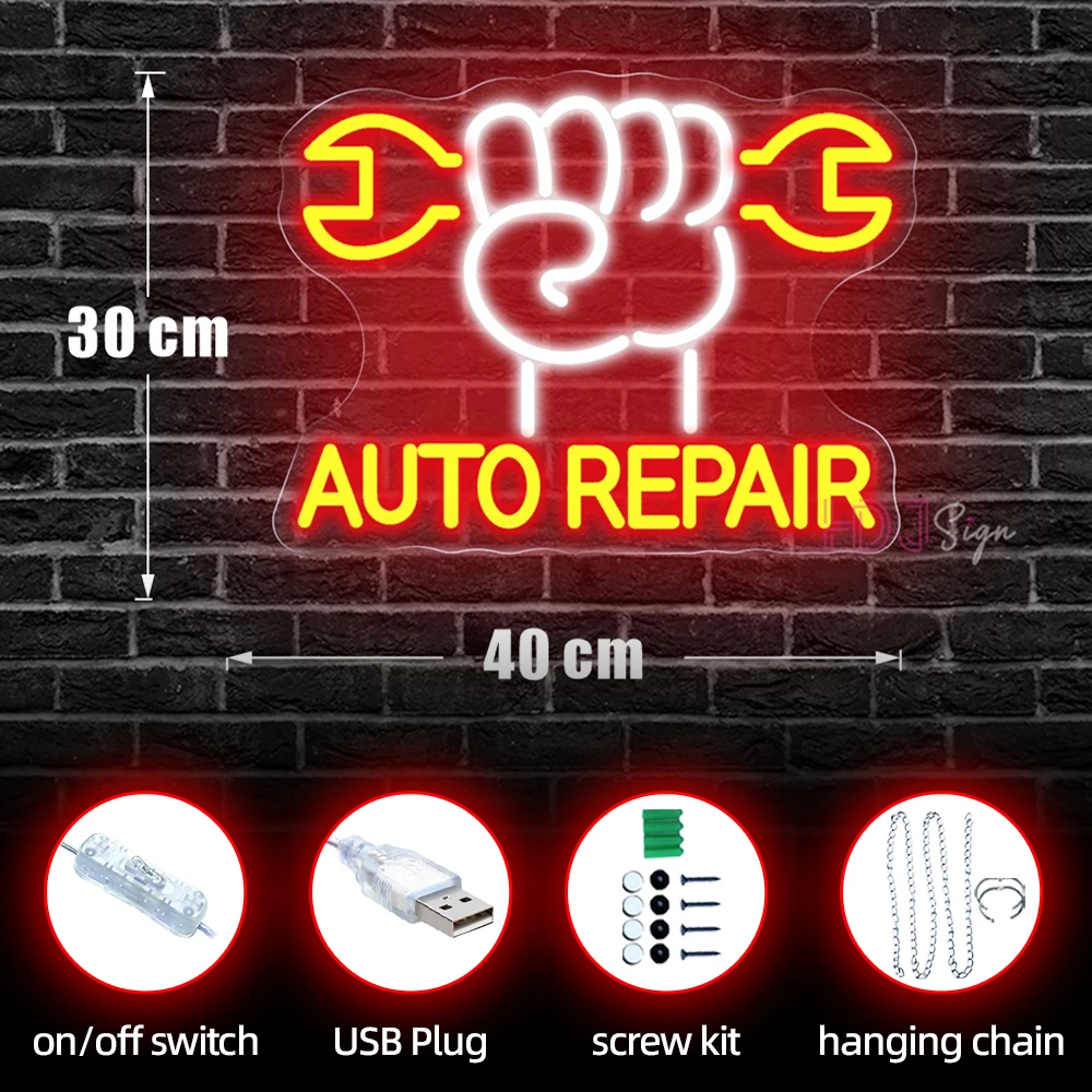 Auto Repair Shop Neon Led Sign Garage Wall Decor Room Neon Sign Led Light Car Repair Shop Neon Lights 4S Business Signboard