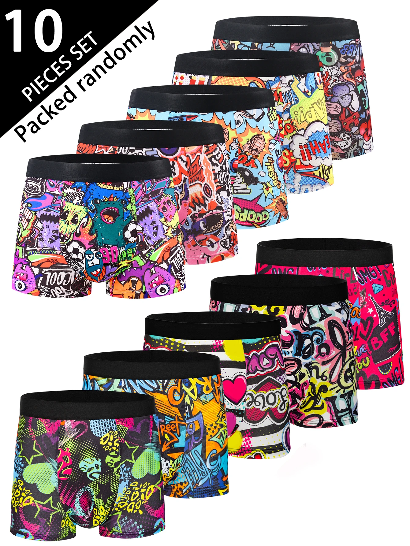 

10 пар модных мужских трусов-боксеров, удобные, мягкие, стильные, с принтом, повседневные и универсальные мужские трусы.
