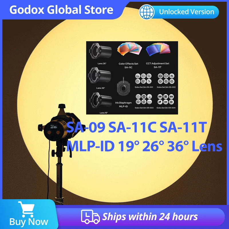 Godox Accessories Gobo Set SA-09 SA-11C SA-11T MLP-ID 19° 26° 36° Lens for Godox MLP Projection Attachment MLP19K MLP26K MLP36K