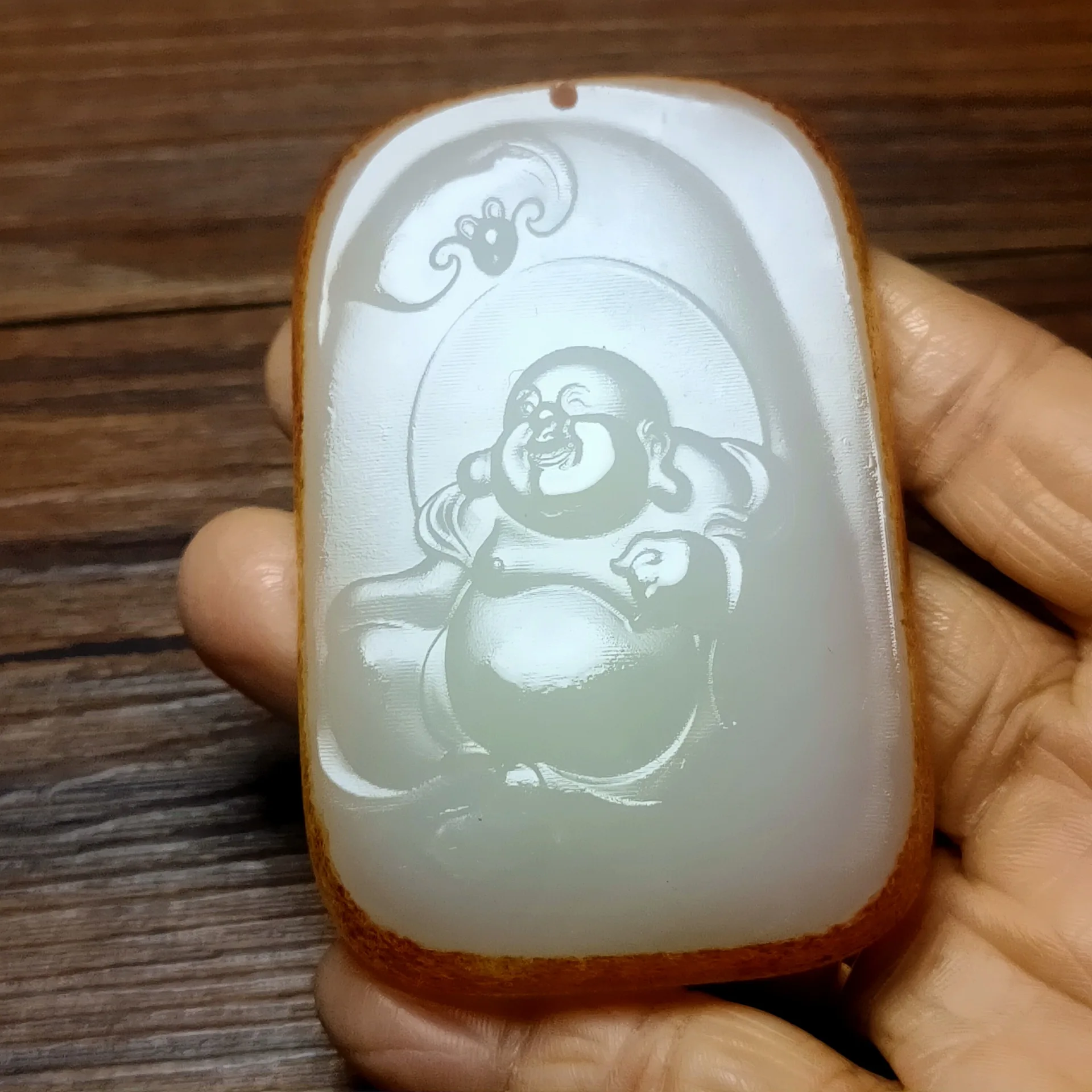 Afghan jade imitation original skin Maitreya Buddha fortune in front of eyes white jade pendant male and female jade pendant