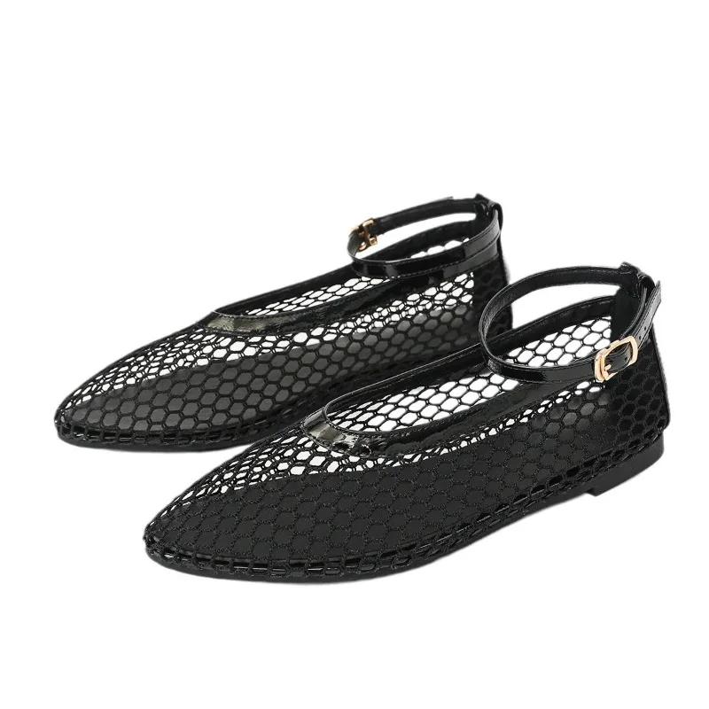 

Mesh Black Ballet Shoes Female Summer New Flat Hollow Mesh Breathable Single Shoe Fishnet Shoes Sandals