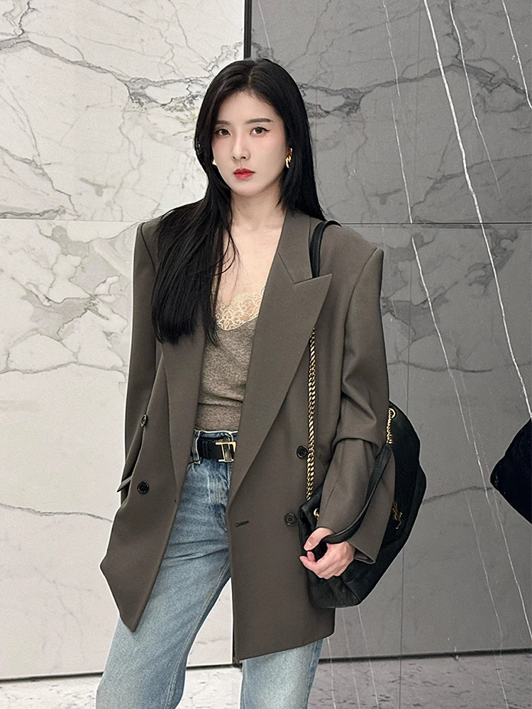 

Women's Casual Commute Style Suit Jacket Vintage Lazy Top Professional Atmosphere Long Sleeve Button up Office Wear