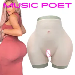 MUSICPOET Silicone Enhancing Hip Pant Fake Vagina Crossdresser Hip Ehancer Underwear Buttock Lift Shemale Transgender Drag Queen