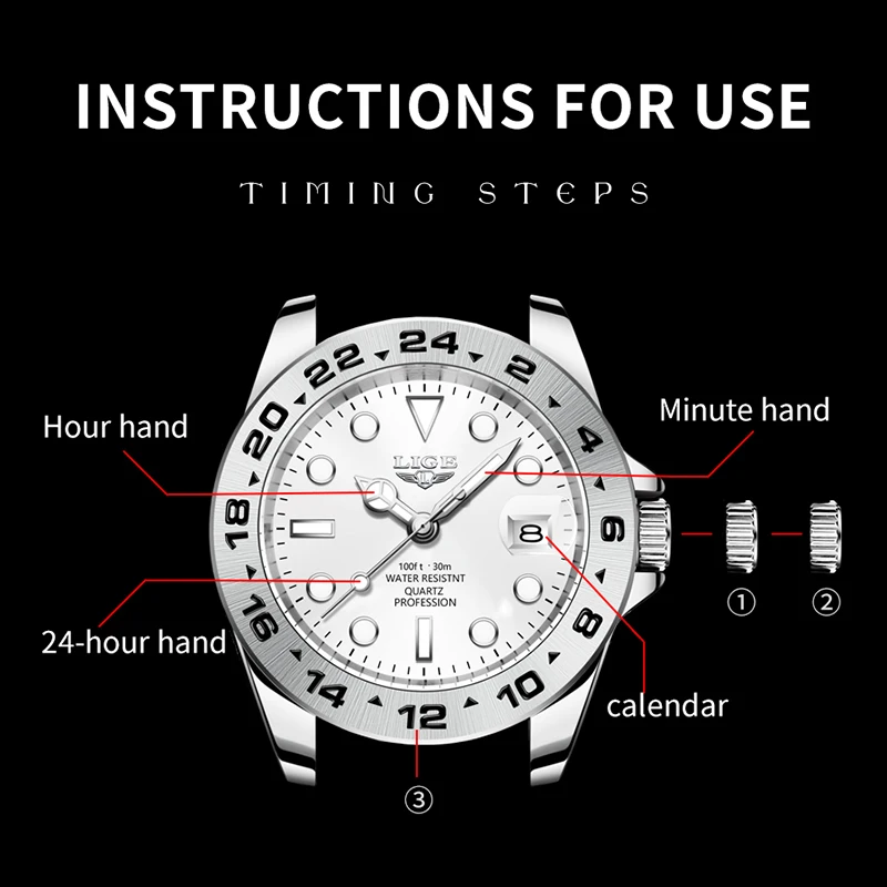 New Fashion LIGE Design Top Brand Luxury Quartz Man Watch Stainless Band Casual Sport Waterproof Auto Date Watches for Men Reloj