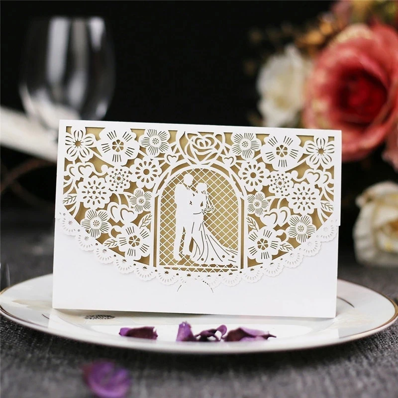 10Pcs White Laser Cut Wedding Invitations Birthday Baby Bridal Shower Engagement Mariage Event Party Invitation Cards Supplies