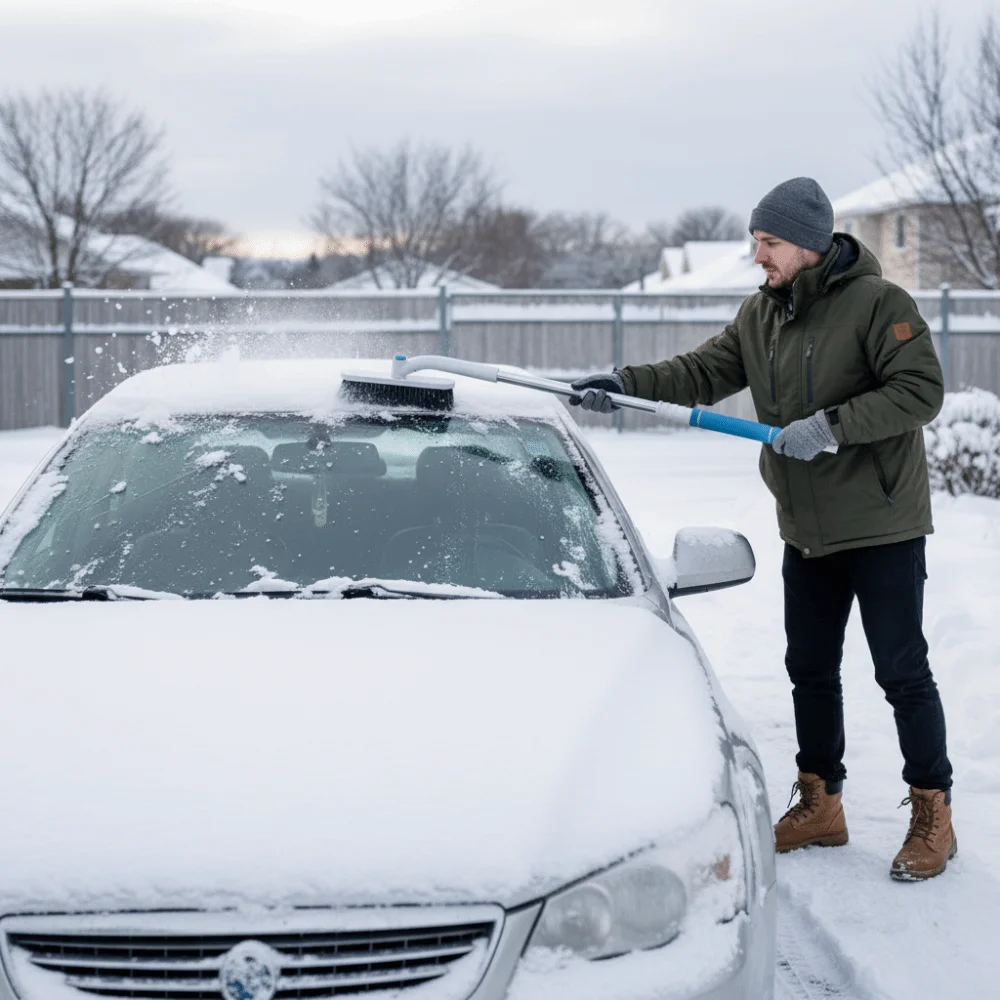 2 في 1 مجرفة ثلج للسيارة 360 درجة °   دوران 24 سنتيمتر اتسعت مجرفة رئيس الجليد كشط أداة توفير العمالة متعددة الوظائف فرشاة الثلوج سيارة