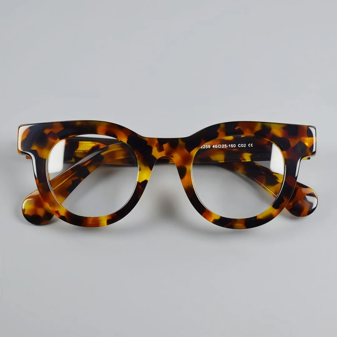 BETSION Vintage Thick Round Acetate Eyeglasses Frame 46mm Lens Width Fashion Spectacle Frame For Daily Wear