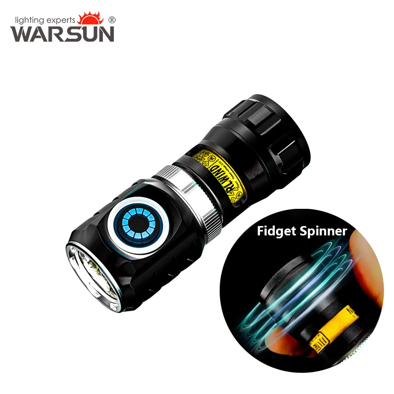 WARSUN FXXF Fidget Spinner Pocket Flashlight LED Torch with Rechargable Battery 900MAH Magnetic Flashlight Hiking Camping