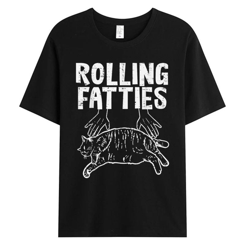 

Rolling Fatties Cat Funny Fat Kitten Men Women Men's Tshirt Cotton Fabric Tops Tees Slim Fit Tshirts 5XL T-shirt Dropshipping