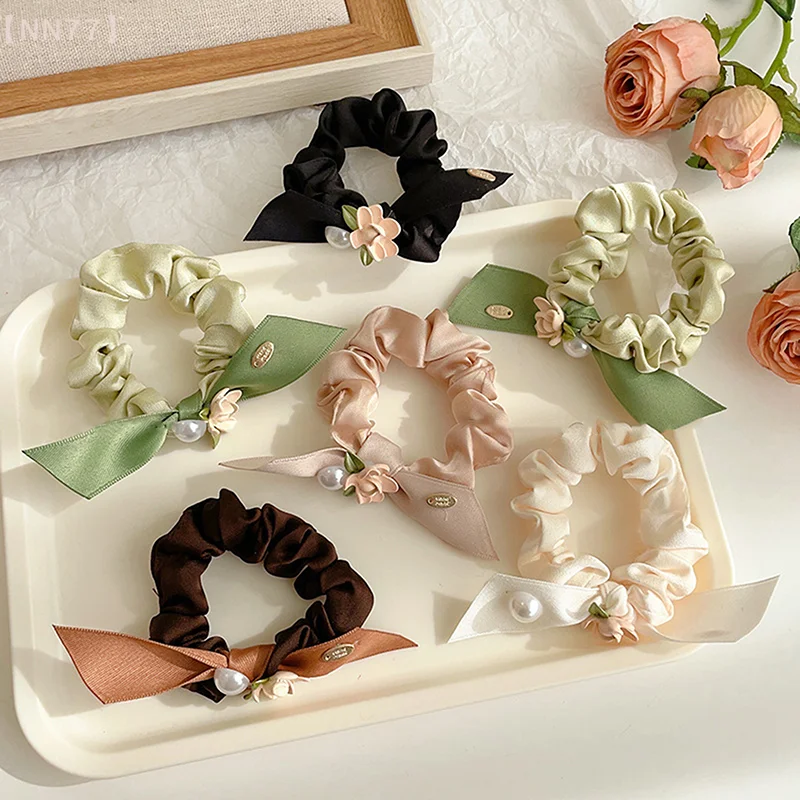 2Pcs Fashion Trendy Bow Flower Hair Tie Simple Hair Accessories For Women Girls Sweet Headwear Exquisite Rubber Band Gifts