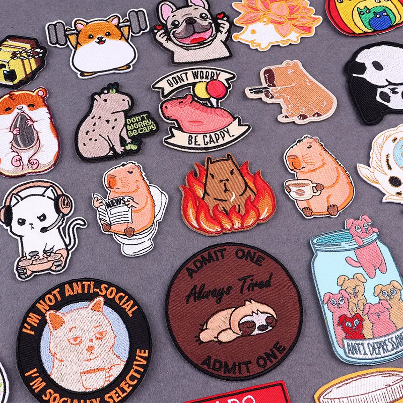 Embroidery Patch Cute Animal Capybara Iron on Patches For Clothing DIY Cartoon Badge Clothing Thermoadhesive Patches On Backpack