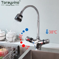 Torayvino rubinetto da cucina cromato lucido pioggia e colonna Water Twist beccuccio girevole montaggio su ponte miscelatore termostatico per lavabo