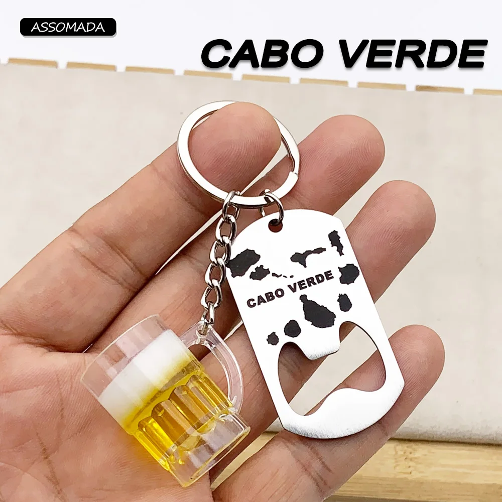 Stainless Steel Beer Opening Cape Verde KeyChain For Man Caboverdiano Island Tourism Souvenirs Key Chain CABO VERDE Chaveiro