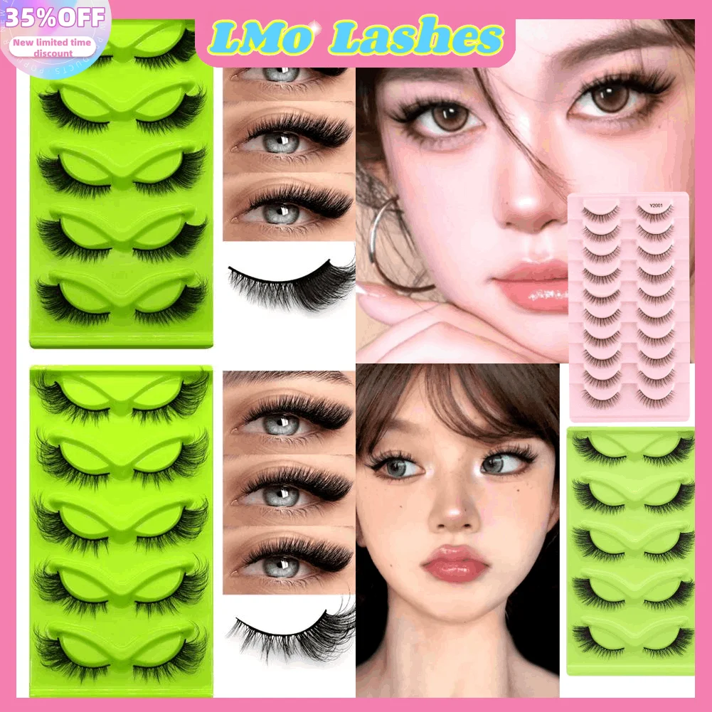 5 Paar künstliche Nerz-Wimpern, handgefertigt, falsche Wimpern, Nerz-Wimpern, Manga-Wimpern, Streifen-Wimpern, Band, weiches Licht, falsche Wimpern