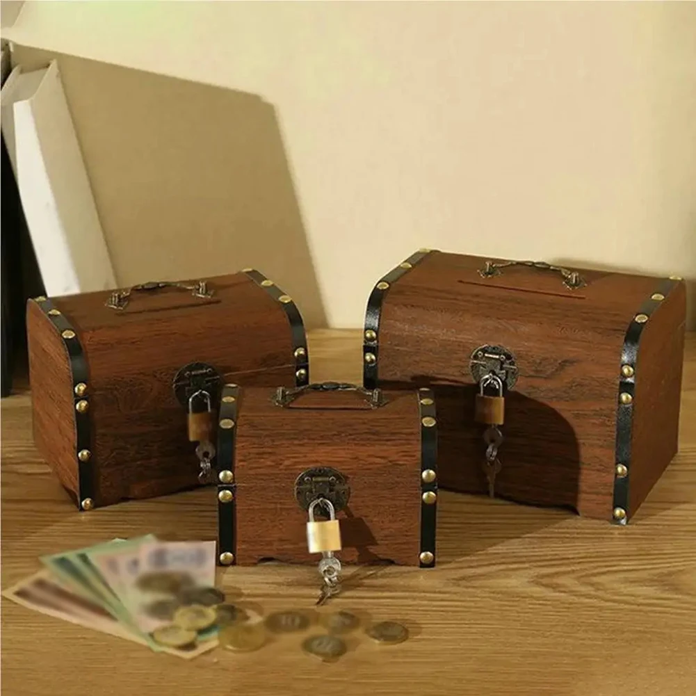 Saving Pot Wooden Money Box With Lock And Key Secure Wood Piggy Bank For Saving Money Jewelry Saving Pirate Organizer