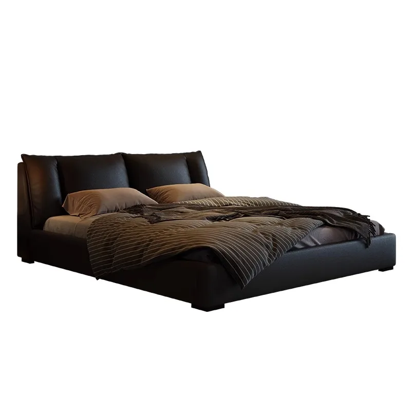 #Italian Minimalist Genuine Leather Bedside Table Mat Bed Master Bedroom Queen-sized Down-filled Soft Bed Double Bed
