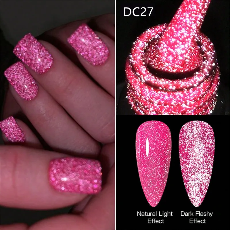 Hot Pink Reflective Gel Nail Polish Sparkling Laser Glitter Super Flash Semi Permanent Soak Off UV Gel Varnish Long Lasting Nail