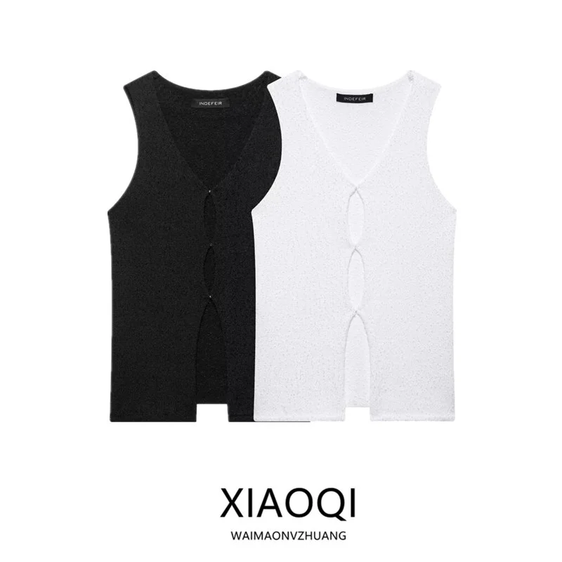 

Spring 2025 Women's Versatile Vaion Sle Sexy V-Ne Svel Knitted Overhead Vest Top Commute Sle Regular Length