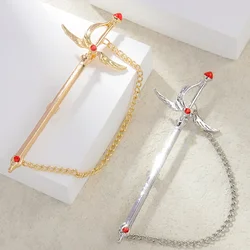 Retro Metal Sword Brooch Crystal Tassel Chain Lapel Pins Scarf Buckle Badge Fashion Brooches for Women and Men Accessories