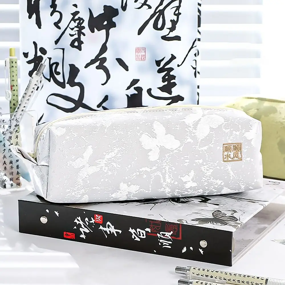 Butterfly Printing Pencil Case Chinese Style Large Capacity Pen Bag Multi-functional Stationery Storage Pouch for Student Gift