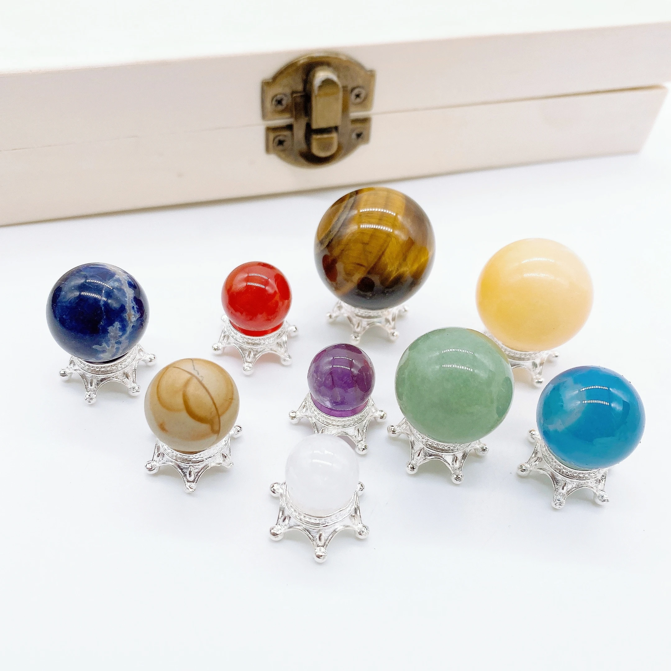 Natural Crystal 9 Planets Sphere Solar Sun System Rock Quartz Stones Beads Reiki Healing Chakra Ball  Office Decor Galaxy Model