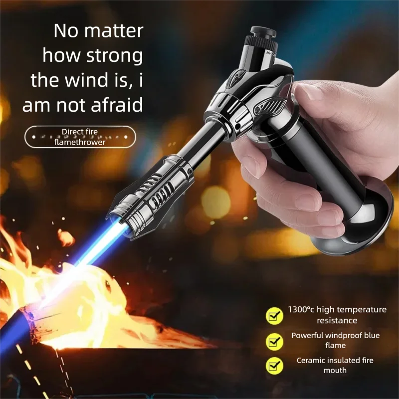 Windproof Spray Gun Lighter Inflatable Welding Gun Point Moxibustion Cigar Long Handle High Temperature Fire Gun Durable Igniter