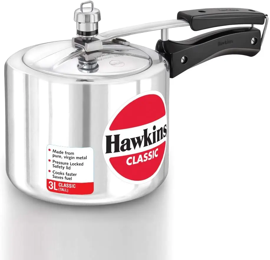 

3-Liter Aluminum Pressure Cooker, Tall Lid Design for Fast Cooking, Silver Finish