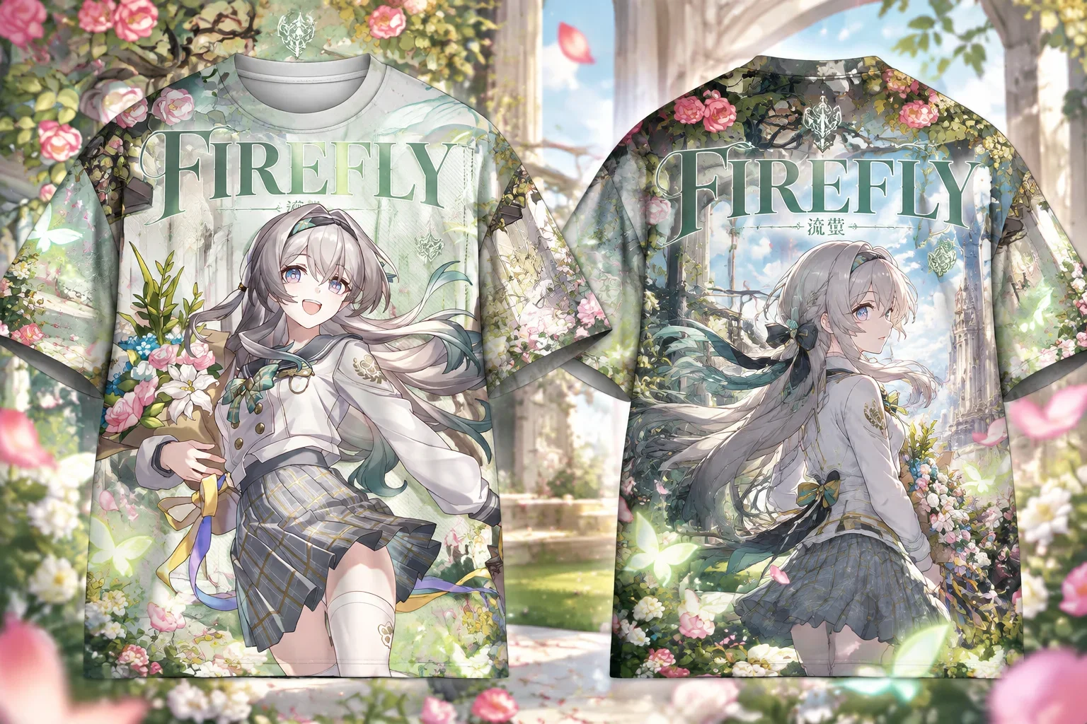 2026 Honkai Star Rail Firefly All Over Print T-shirt Unisex Floral Garden Anime Graphic Short Sleeve Streetwear Tee