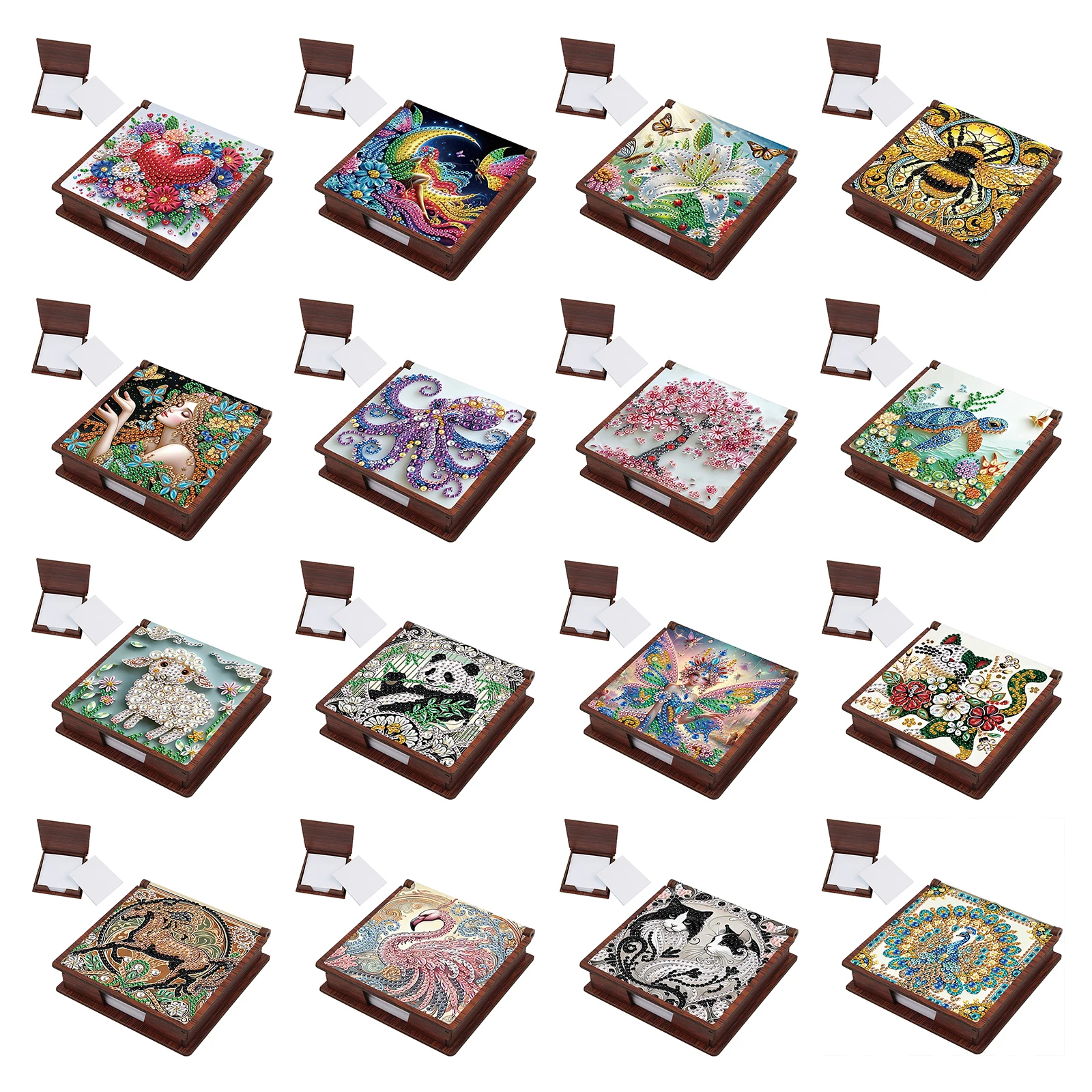 

Wooden DIY Diamond Painting Kit Note Box Contains 160 Sheets of Paper Memo Paper Storage Box Diamond Art for Office Desk