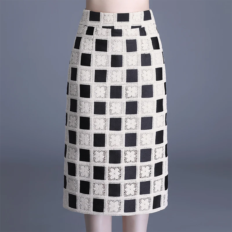 Women Skirts 2024 New Spring Summer High Waist Plaid All Match Bag Buttock Slit Long Skirt Femme Korean Style Faldas Aesthetic