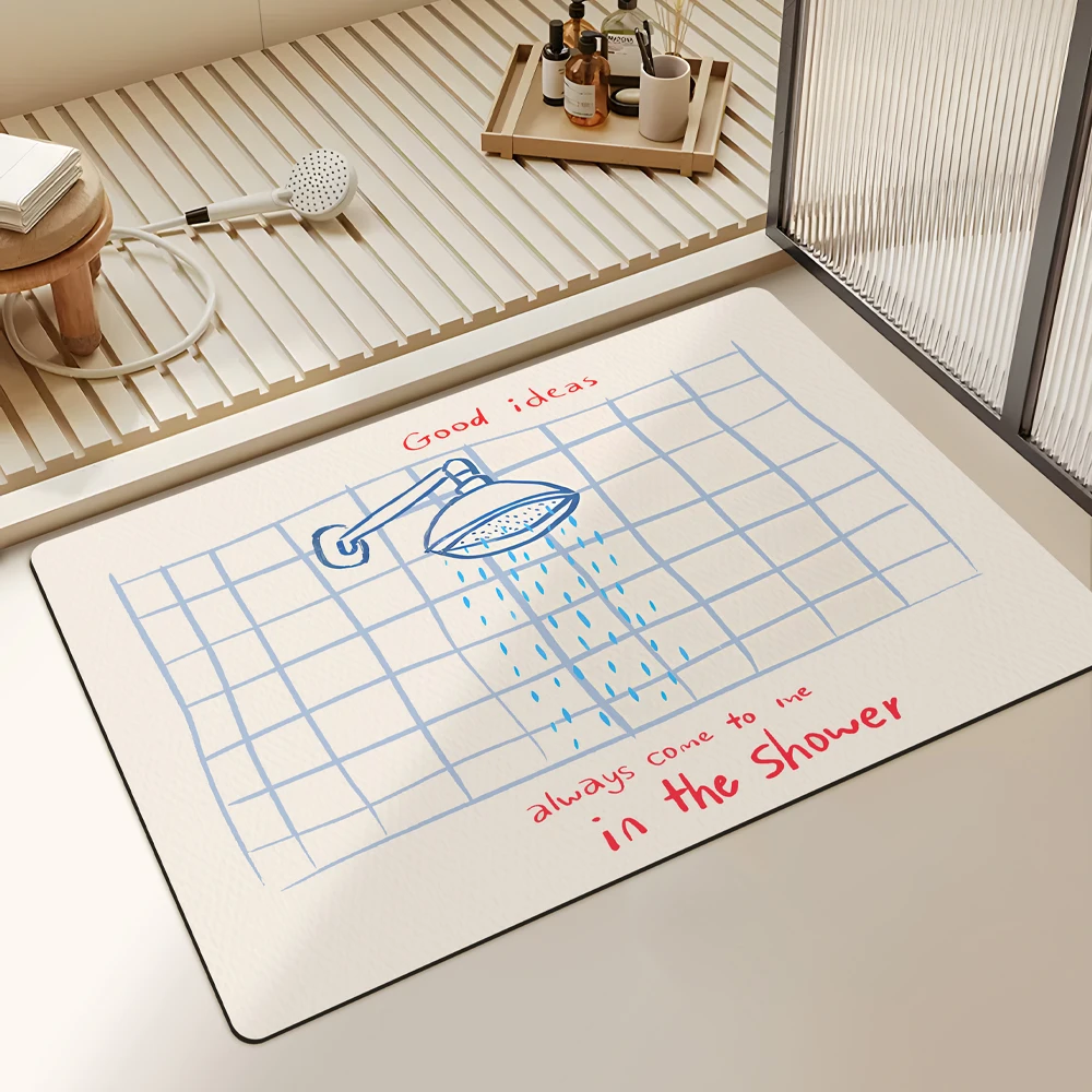 

Коврик для ванной комнаты с тематикой душа Witty, нарисованный вручную узор, юмористический текстовый слоган, впитывающий нескользящий быстросохнущий коврик для ванной