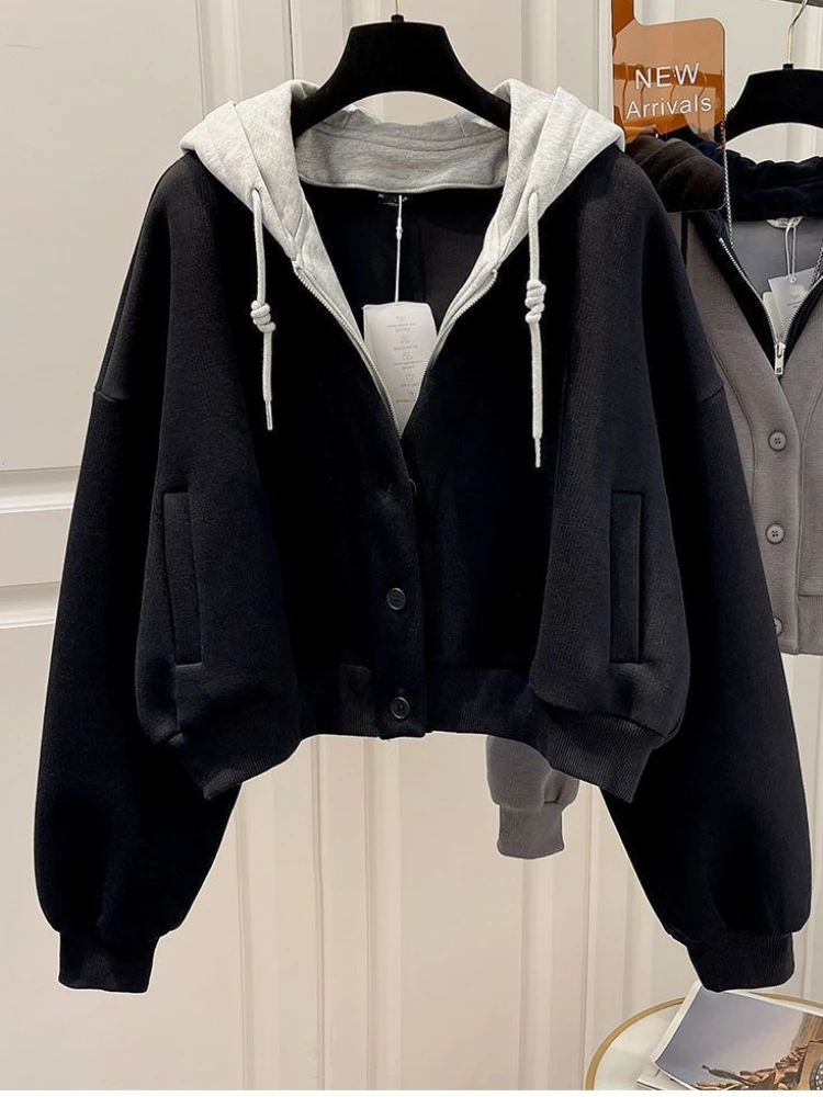 

American Retro Hot Girl fake Two Piece Set Hooded Zipper Sweatshirt Autumn/Winter Y2K Harajuku Splicing Women's Tops emo