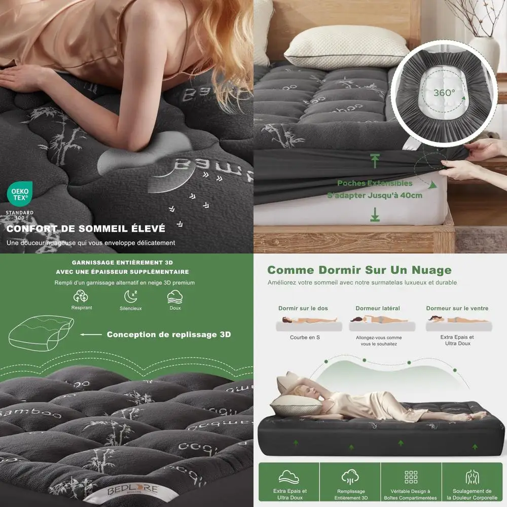 

Bamboo Viscose Mattress Topper - Pillow Top Pad for 6-18 Mattresses, Breathable for Back Pain Relief, Dark Gray