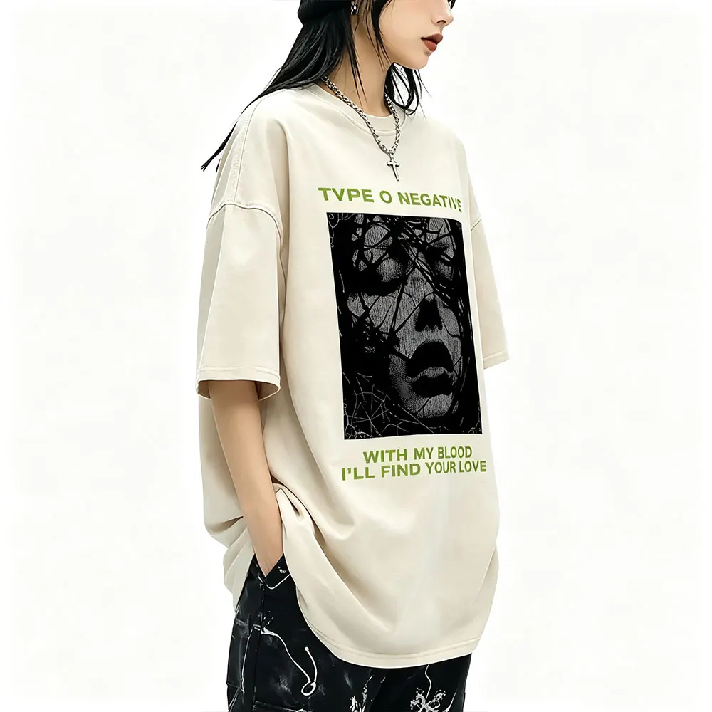 Washed Vintage Type O Negative with My Blood I'll Find Your Love T Shirt Men Women Rock Metal Gothic T-shirt Oversized T Shirts