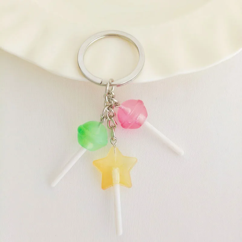 Resin Lollipop Keychain Heart Star Round Shape Candy Pendant Simulation Backpack Key Chains Bag Decoration for Best Friends Gift