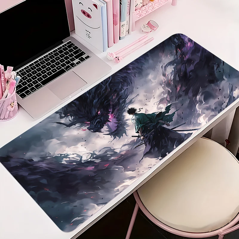 

Mousepad PC Gaming Accessories Computer Cabinet Extended Mat Non-Slip Mouse Pad Anime Keyboard Pad Moon Samurai Office Desk Mat
