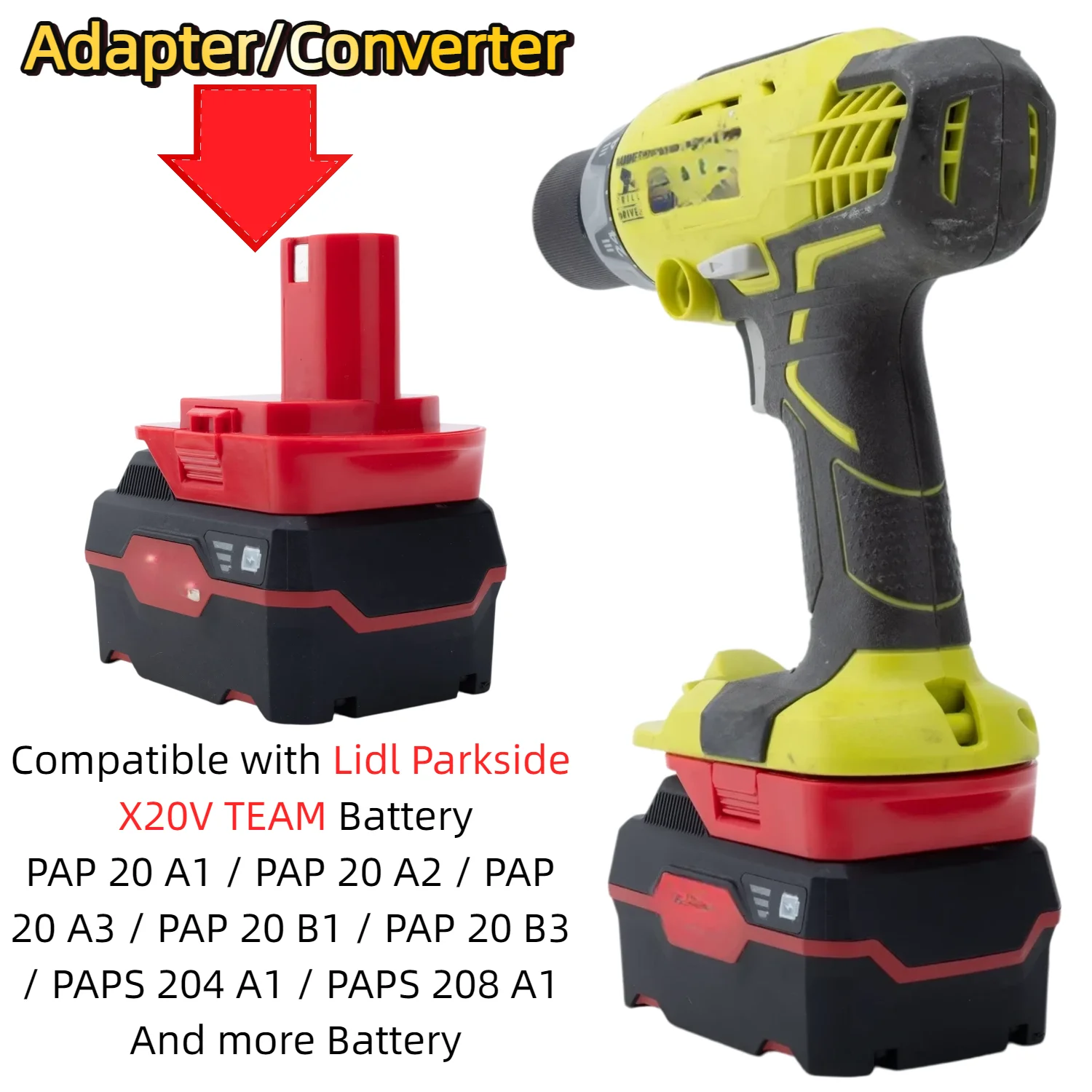 Battery Adapter/Converter for Lidl Parkside X20V TEAM Series Battery To Ryobi 18V ONE+ Cordless Power Tools(Only Adapter)