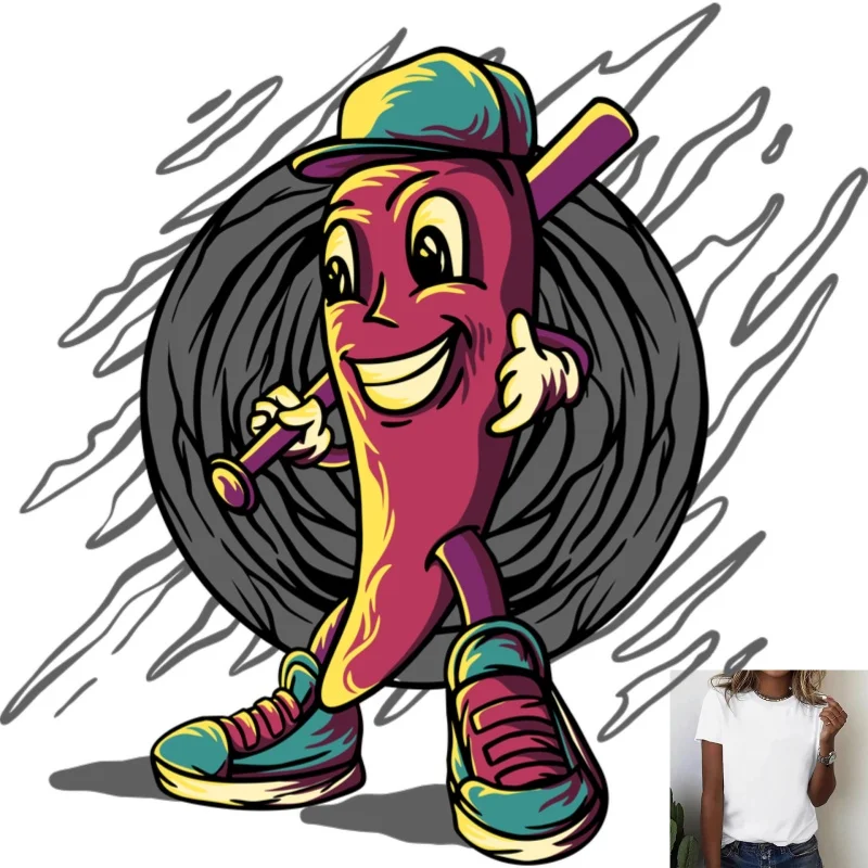 Fun Cartoon Baseball Chili Heat - Transfer White Ink Iron - on Patch, Trendy Cool Pattern, Suitable for T - Shirts/Canvas Bags,