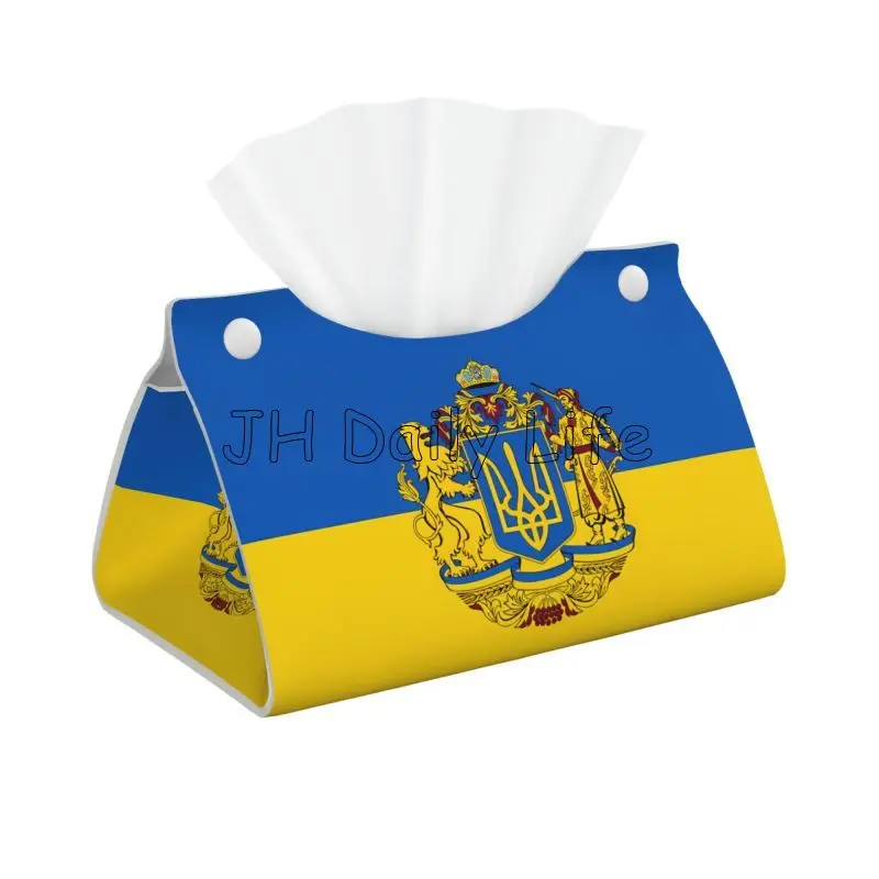 Ukraine Flag Print Tissue Box Cover PU Leather Tissue Box Holder Rectangular Waterproof Tissue Holders Decor for Home Office Car