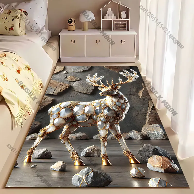 Majestic crystal adorned deer carpet Yoga living room room decor children's crawling mat doormat area rug games mat
